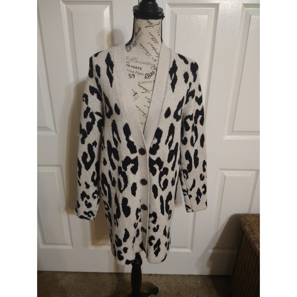 Something Navy leopard print button-up sweater ca… - image 2